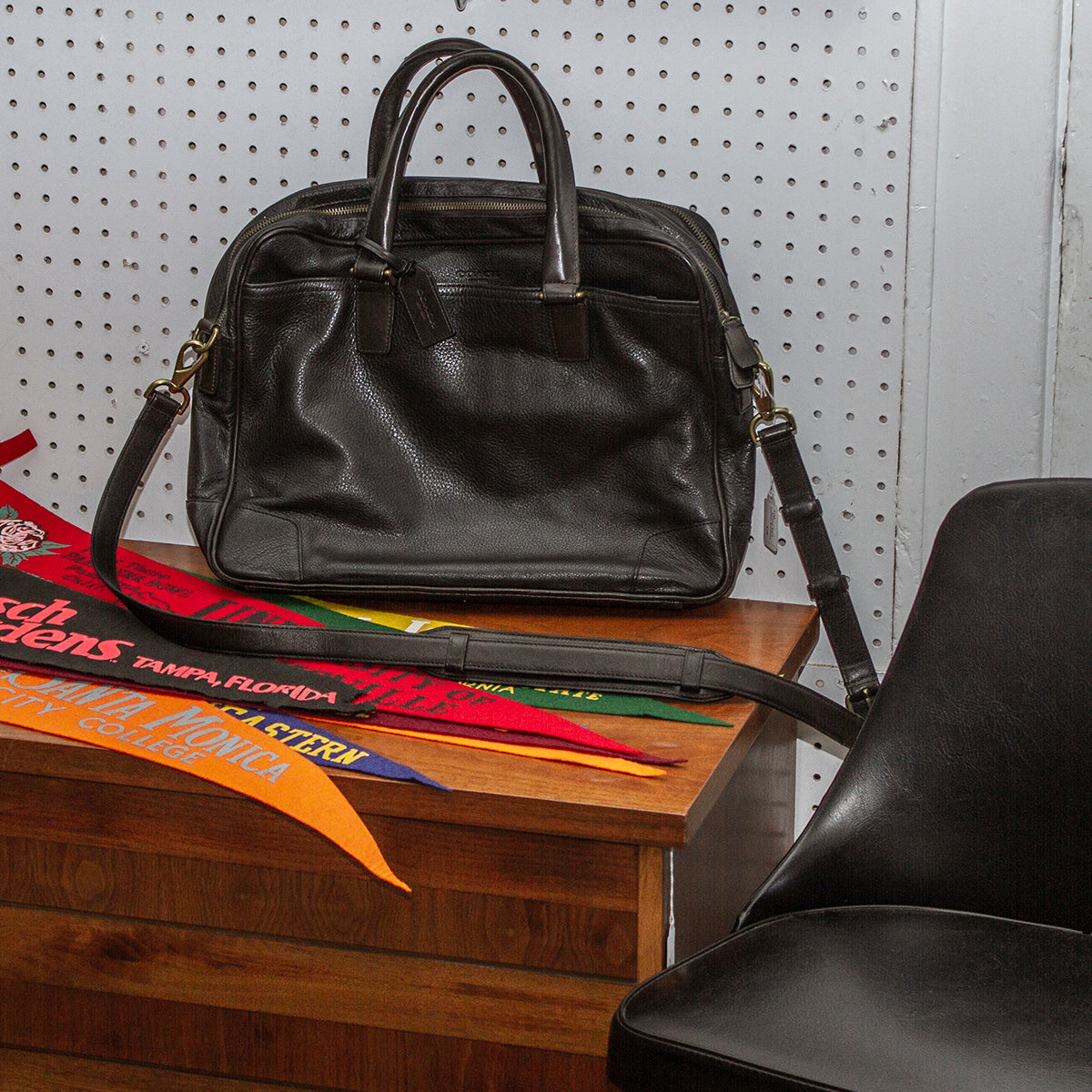 Vintage Coach Black Leather Compartment Briefcase Bag H0669-05296